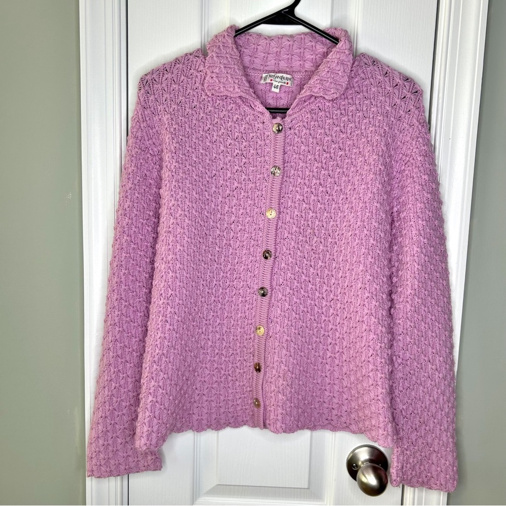 Yves Saint Laurent Rive Gauche 100% Merino Wool Textured Cardigan Made in France